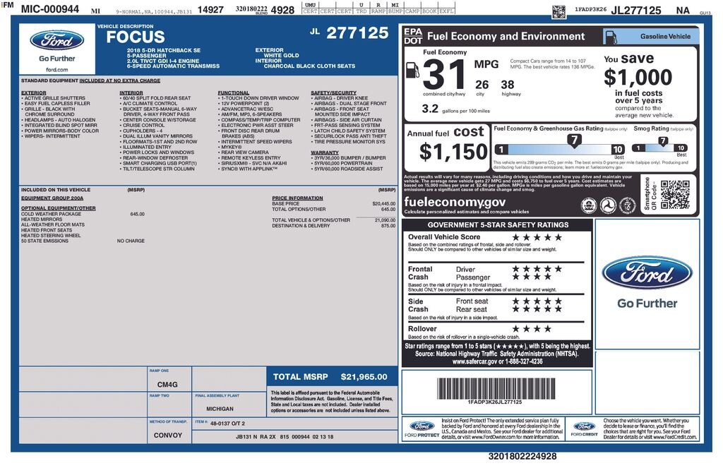 Used 2018 Ford Focus SE Hatchback