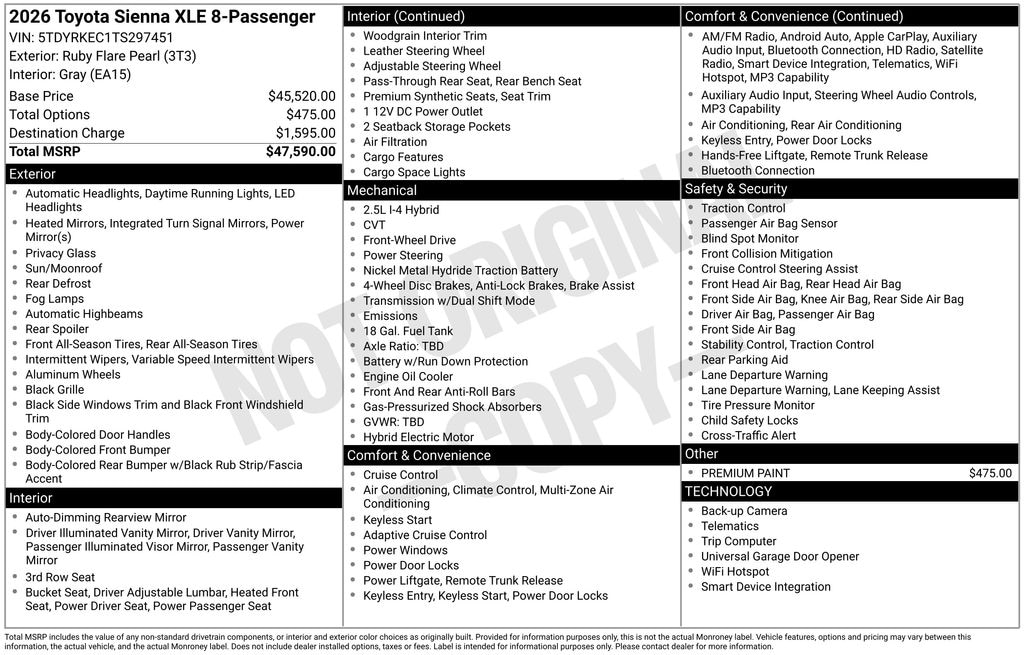 Used 2026 Toyota Sienna XLE 7 Passenger Van Passenger Van