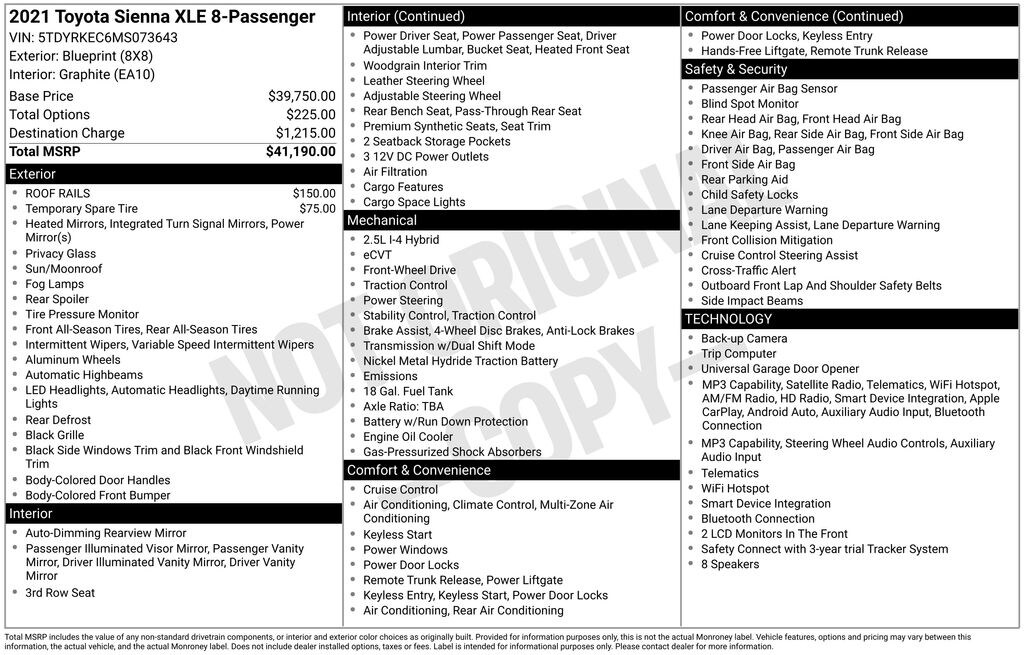 Certified 2021 Toyota Sienna XLE Van