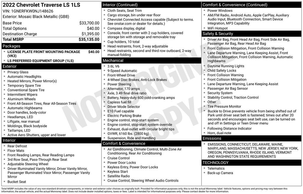 Used 2022 Chevrolet Traverse LS w/1LS SUV