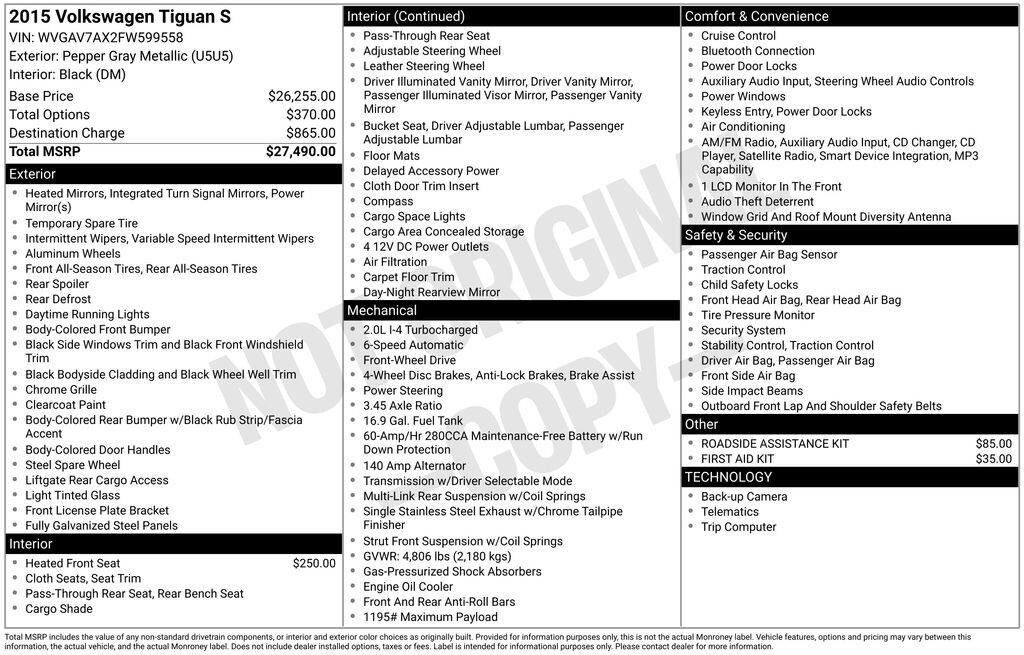 Used 2015 Volkswagen Tiguan S SUV