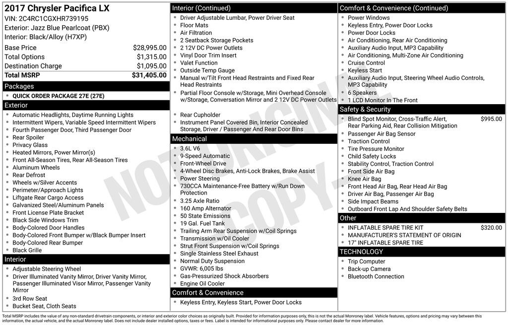 Used 2017 Chrysler Pacifica LX Van