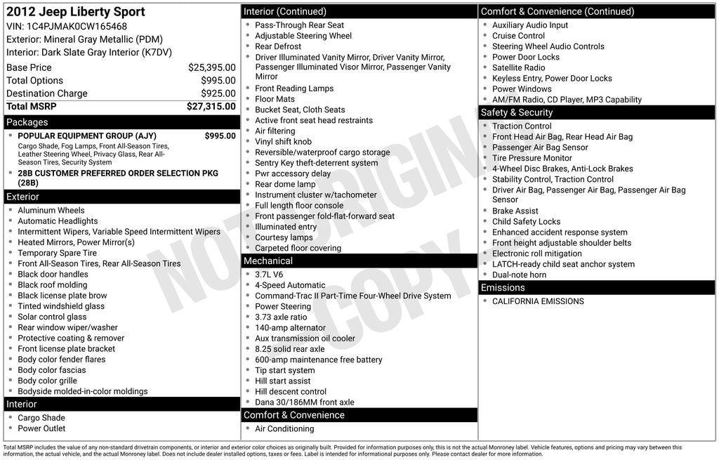 Used 2012 Jeep Liberty Sport 4x4 SUV