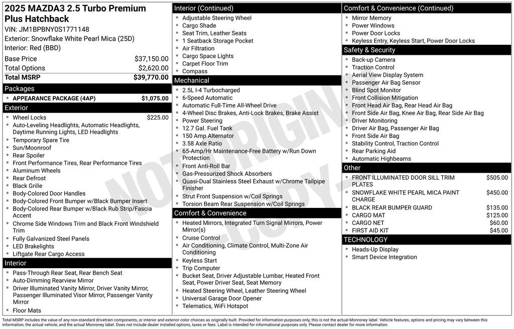 Certified 2025 Mazda Mazda3 2.5 Turbo Premium Plus Package Hatchback