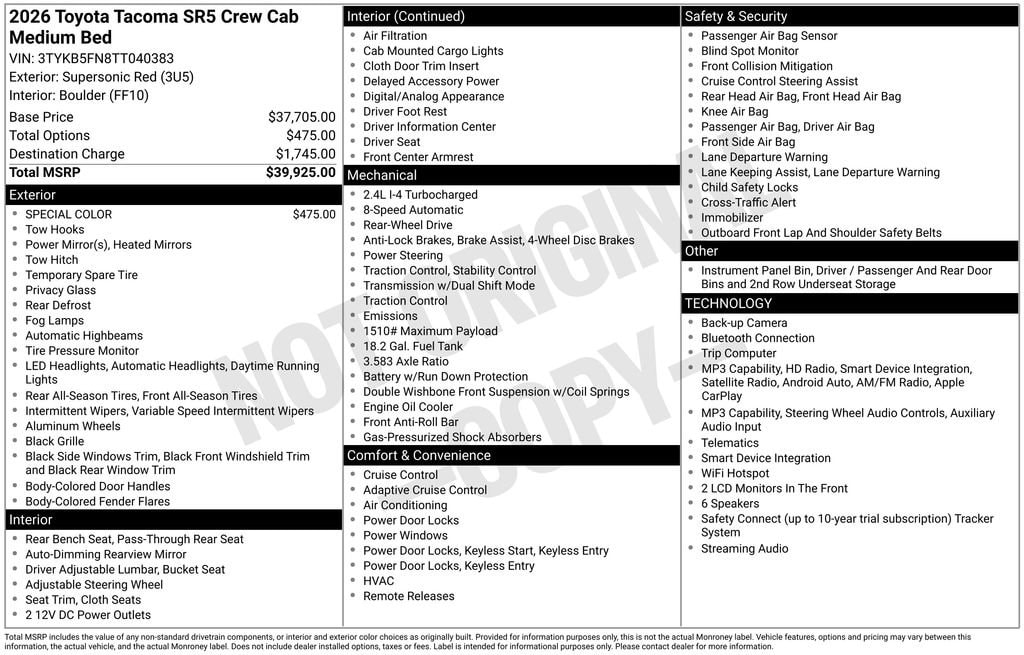 Certified 2026 Toyota Tacoma SR5 Truck Double Cab