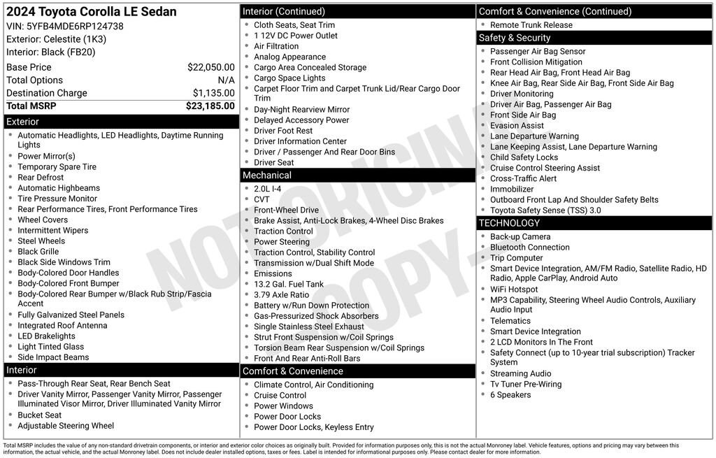 Used 2024 Toyota Corolla LE Sedan