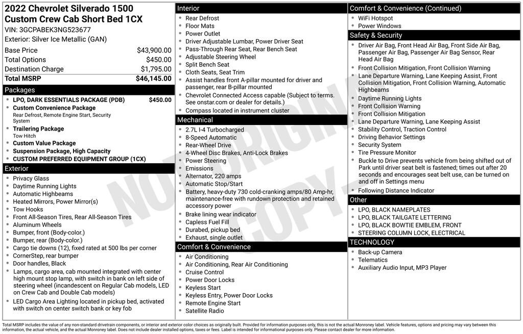 Used 2022 Chevrolet Silverado 1500 Custom Truck Crew Cab