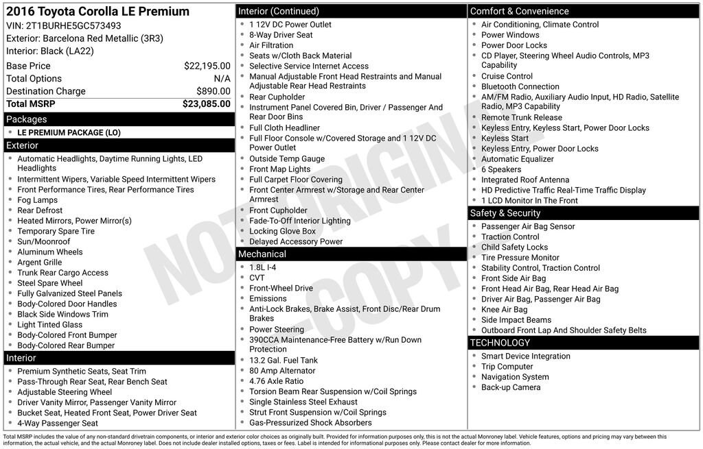 Used 2016 Toyota Corolla LE Sedan