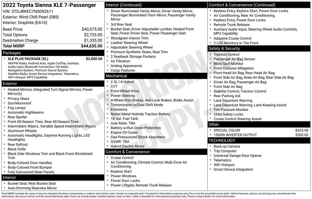 Used 2022 Toyota Sienna XLE 7 Passenger Van Passenger Van