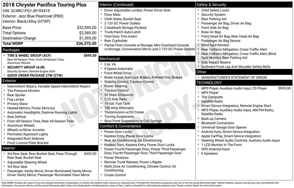 Used 2018 Chrysler Pacifica Touring Plus Van