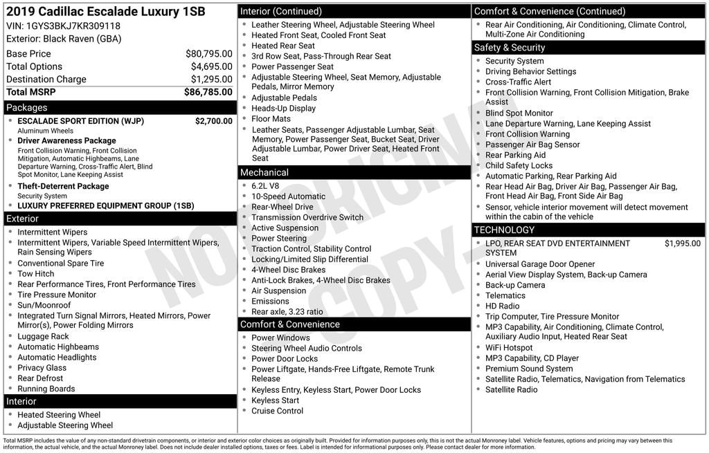 Used 2019 CADILLAC Escalade Luxury SUV