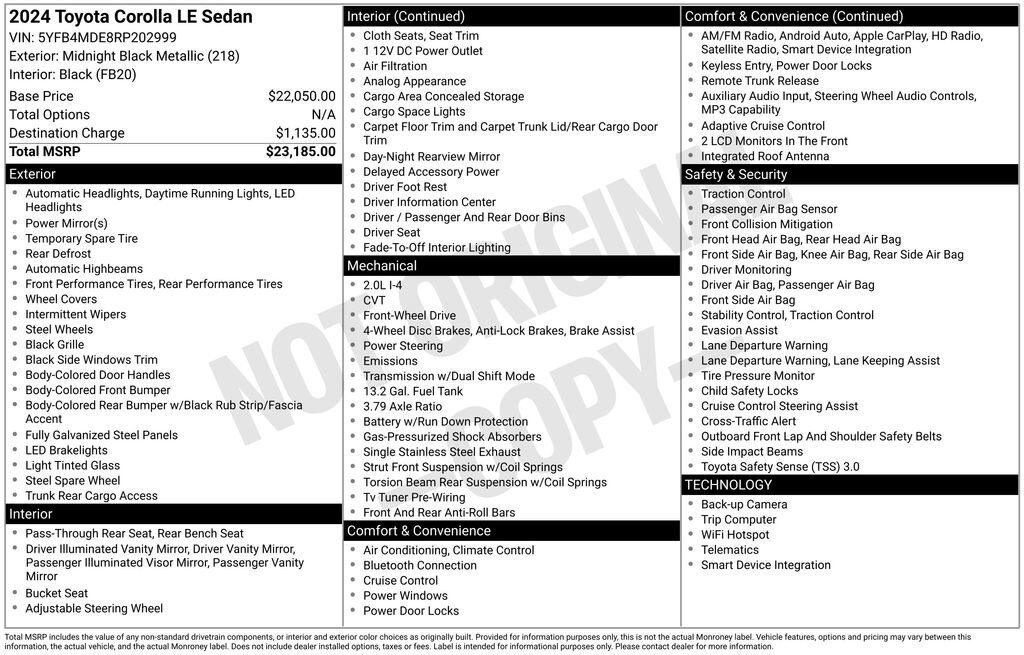 Used 2024 Toyota Corolla LE Sedan