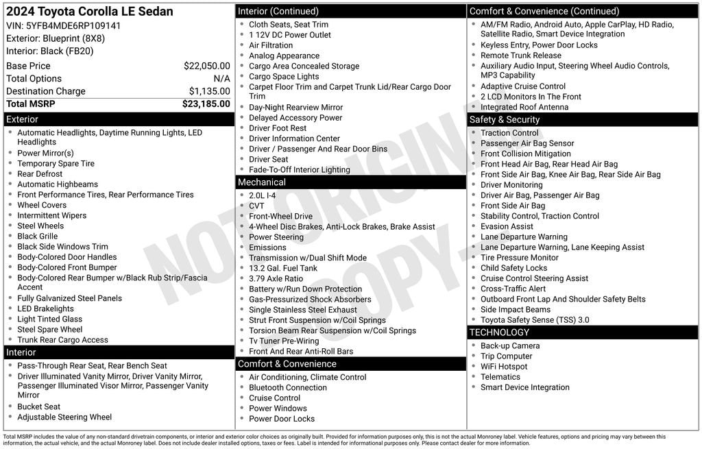 Certified 2024 Toyota Corolla LE Sedan