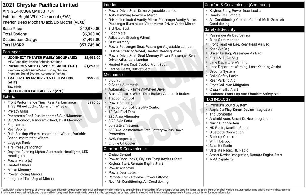 Used 2021 Chrysler Pacifica Limited Van Passenger Van