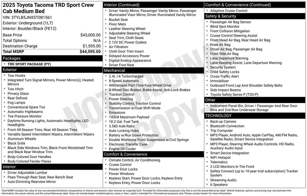 Certified 2025 Toyota Tacoma TRD Sport Truck Double Cab