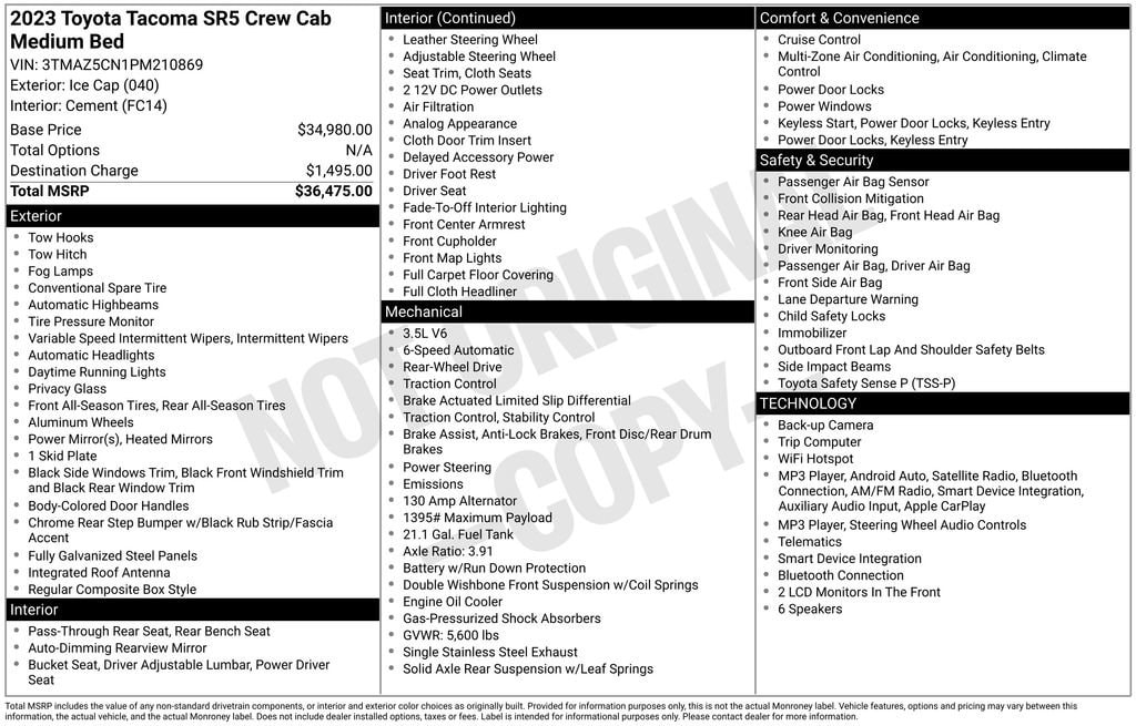 Certified 2023 Toyota Tacoma SR5 V6 Truck Double Cab