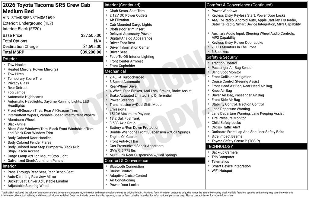 Certified 2026 Toyota Tacoma SR5 Truck Double Cab