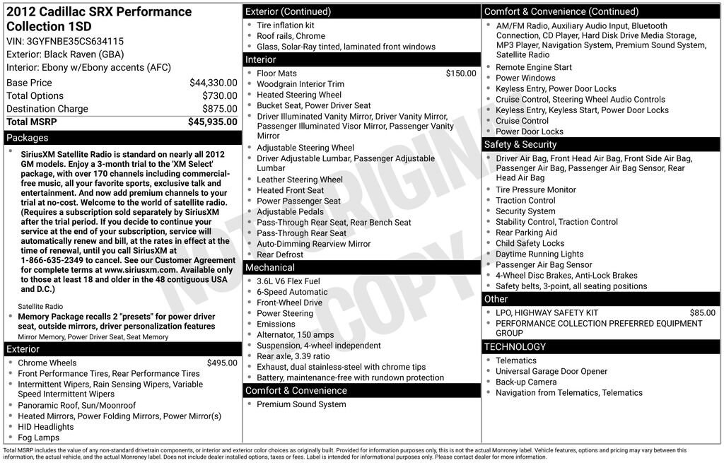 Used 2012 CADILLAC SRX Performance Collection SUV