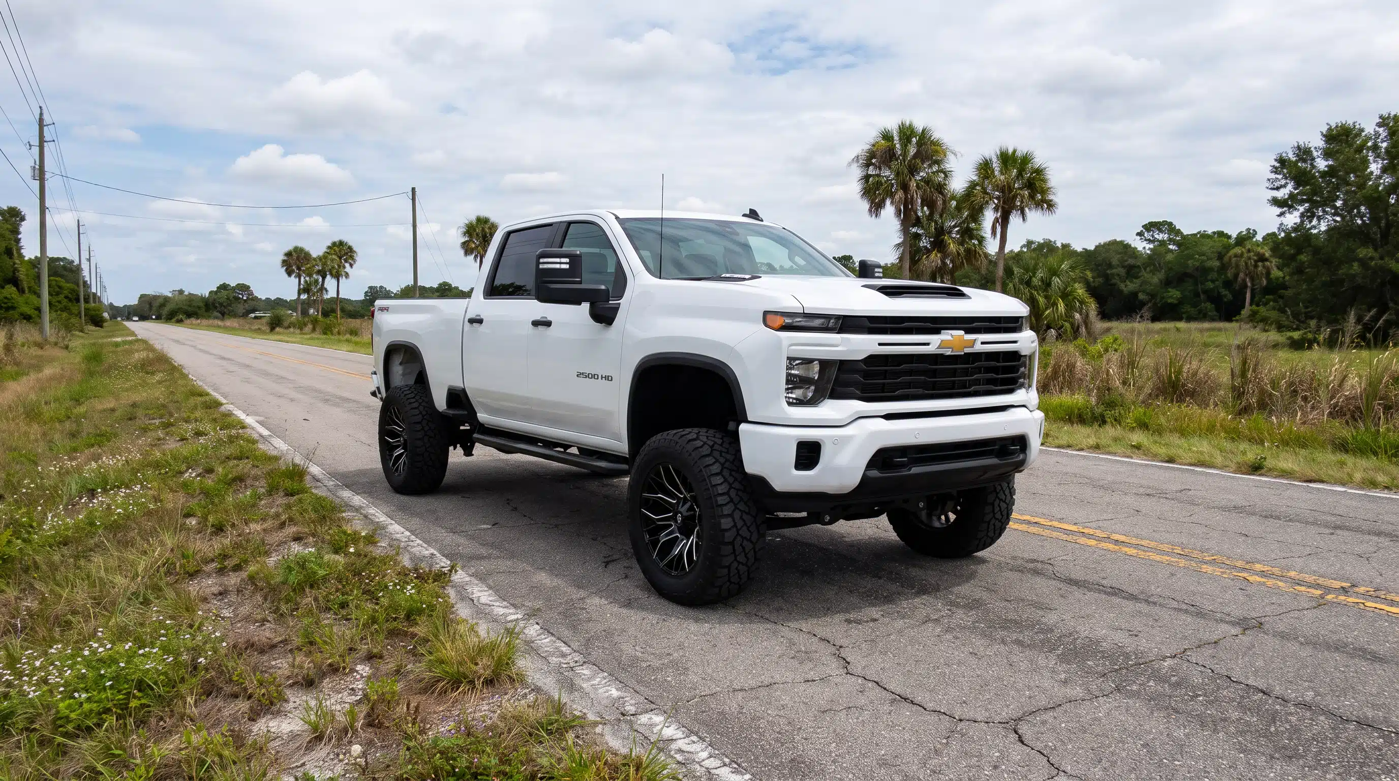 Lifted Chevy Silverado wheel and tire package at Gibson Truck World in Sanford, FL