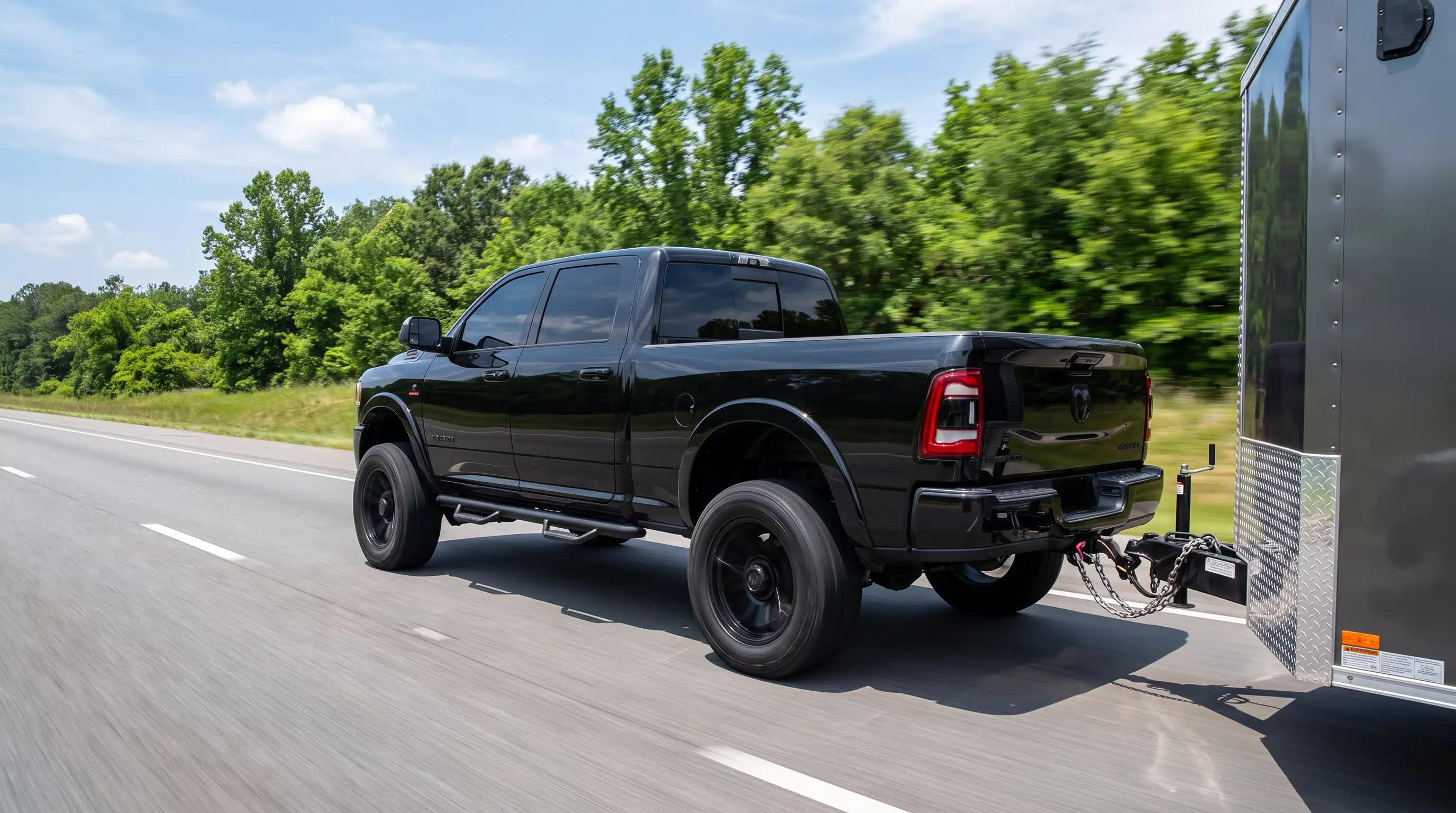 Lifted RAM truck towing a trailer near Sanford, FL
