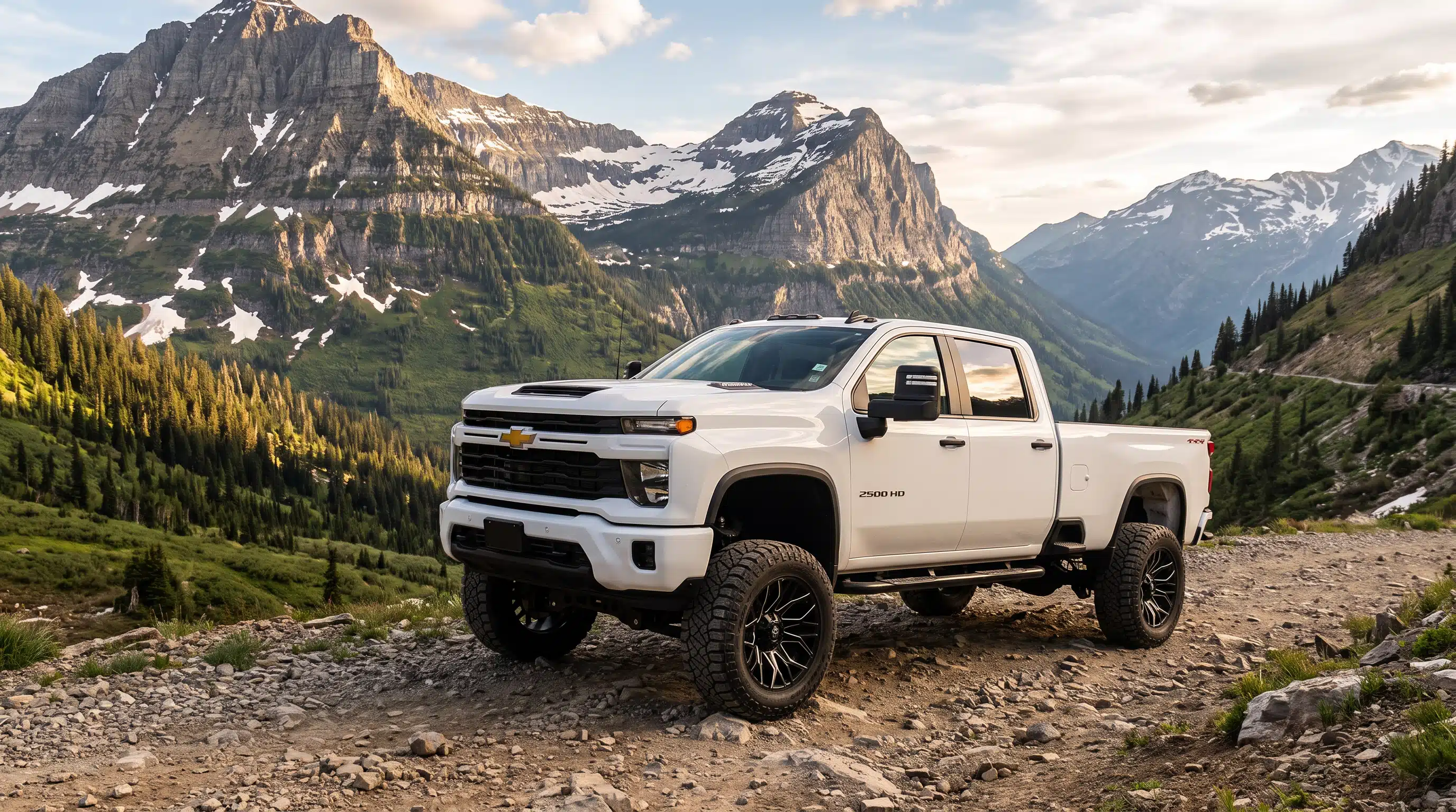 Buyer inspecting a lifted Chevy Silverado at Gibson Truck World in Sanford, FL