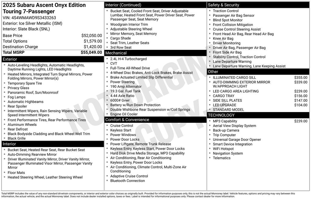 New 2025 Subaru Ascent Onyx Edition Touring SUV