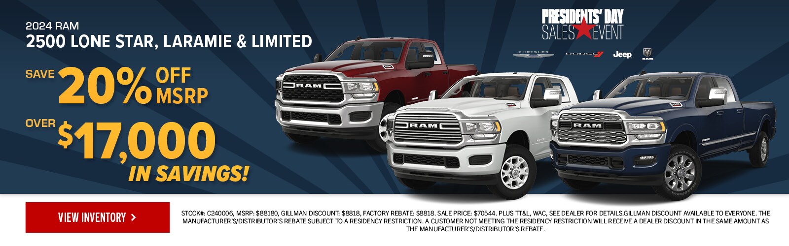 New Vehicle Specials Gillman Chrysler Jeep Dodge Ram