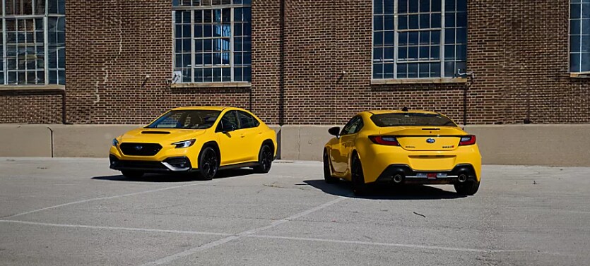 Two Yellow 2026 Subaru BRZ models side by side