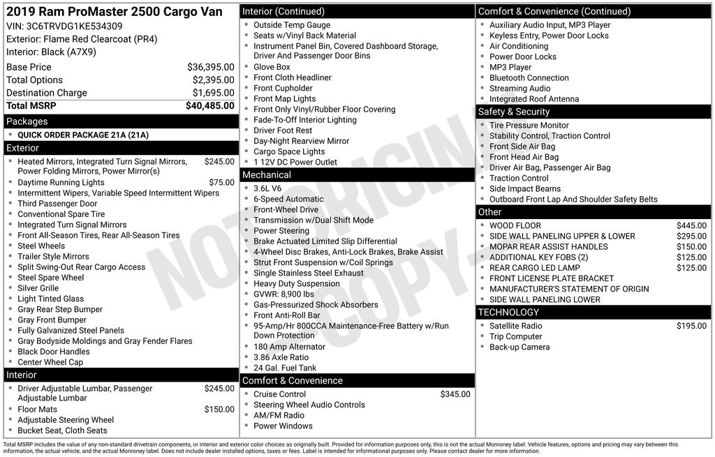 2019 RAM ProMaster 2500 159" WB High Roof's photo