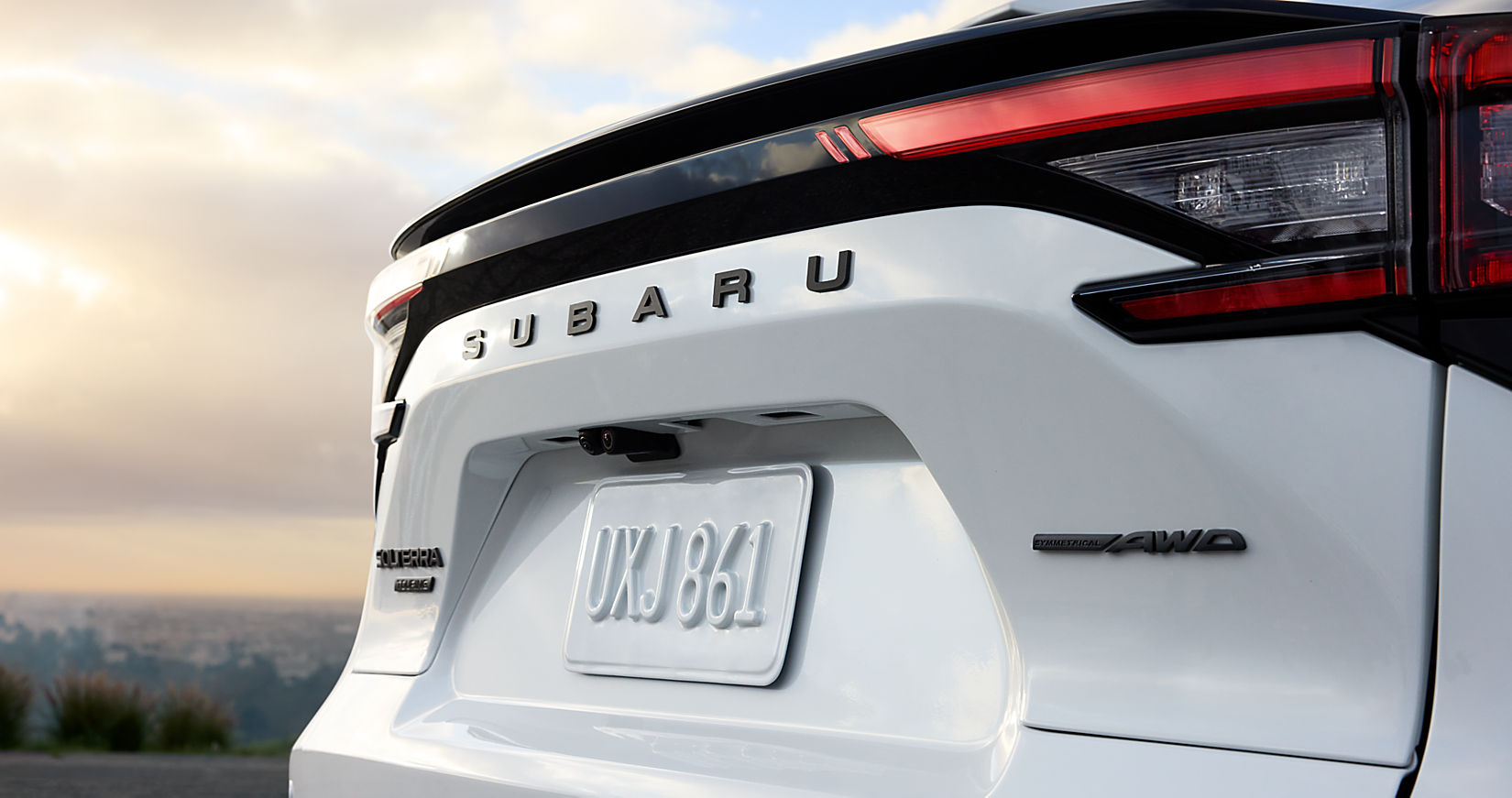 2026 Subaru Solterra on a Colorado dirt road. Back End