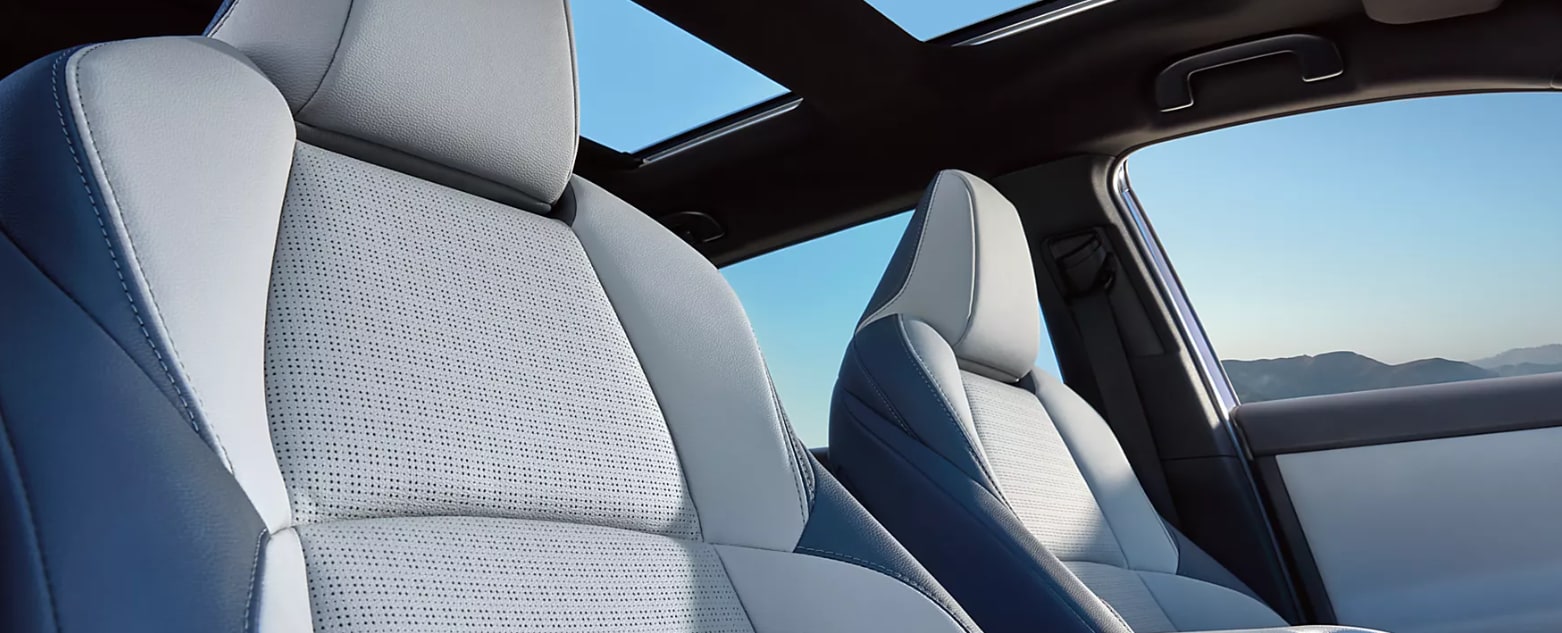 Luxurious leather interior of Subaru Solterra with sunroof