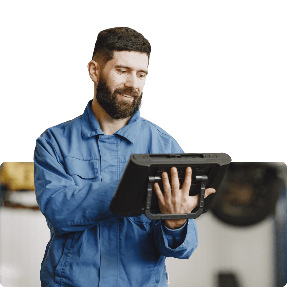 repairman looking at tablet