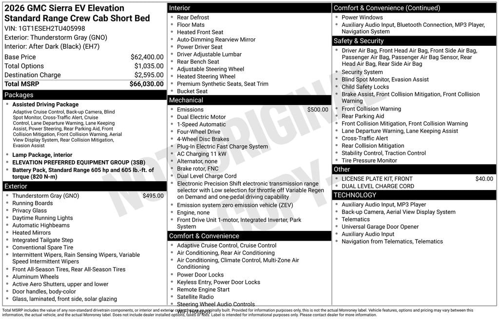New 2026 GMC Sierra EV Elevation Standard Range Truck