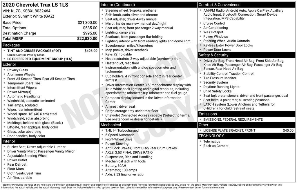 Used 2020 Chevrolet Trax LS SUV