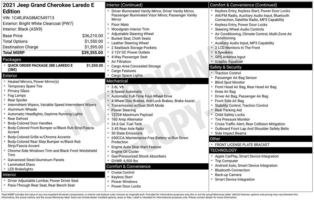 Used 2021 Jeep Grand Cherokee Laredo E