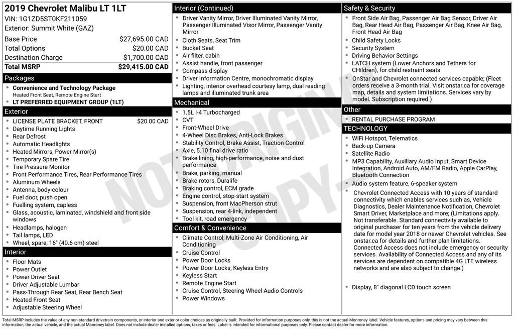 Used 2019 Chevrolet Malibu LT with VIN 1G1ZD5ST0KF211059 for sale in Columbus, NE