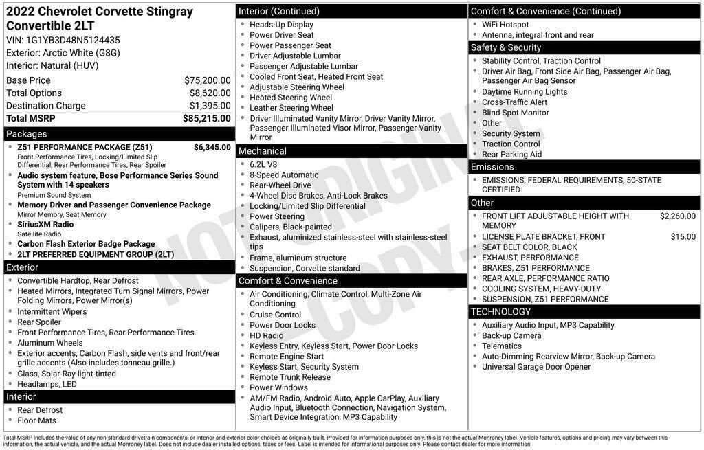 Used 2022 Chevrolet Corvette Stingray 2LT Performance