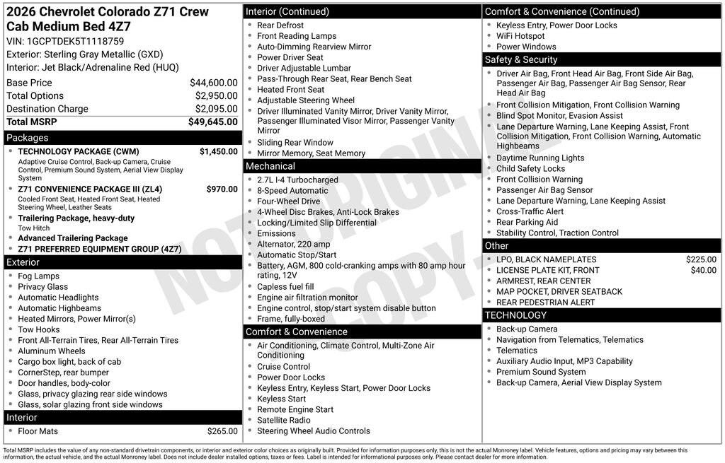 New 2026 Chevrolet Colorado Z71 Truck