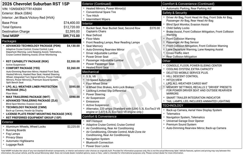 New 2026 Chevrolet Suburban RST SUV