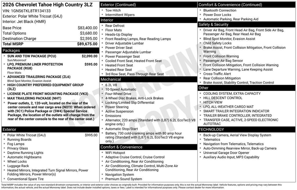 New 2026 Chevrolet Tahoe High Country SUV