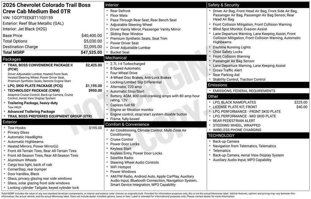 New 2026 Chevrolet Colorado Trail Boss Truck