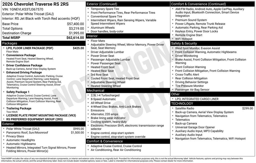 New 2026 Chevrolet Traverse RS SUV