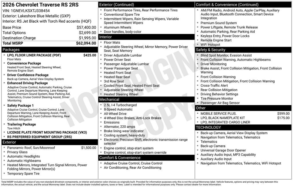 New 2026 Chevrolet Traverse RS SUV