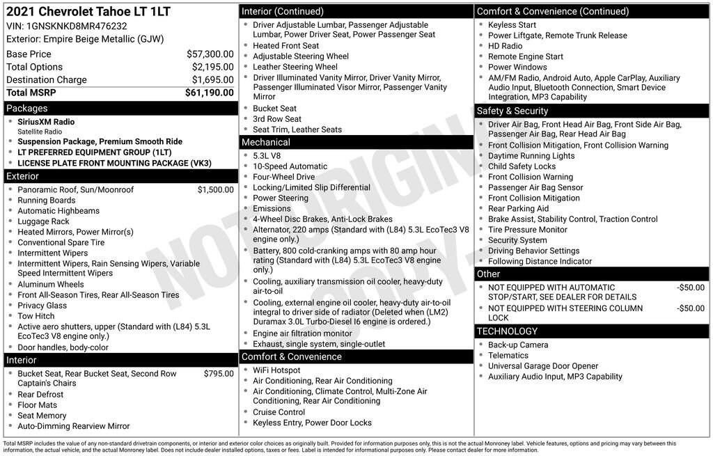 Used 2021 Chevrolet Tahoe LT SUV