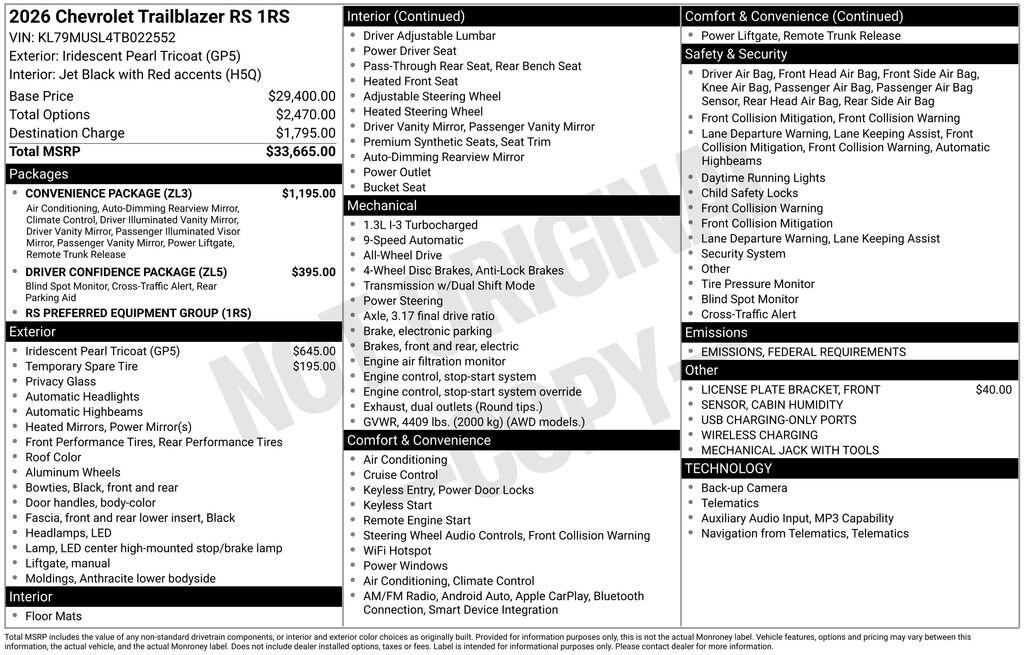 New 2026 Chevrolet Trailblazer RS SUV