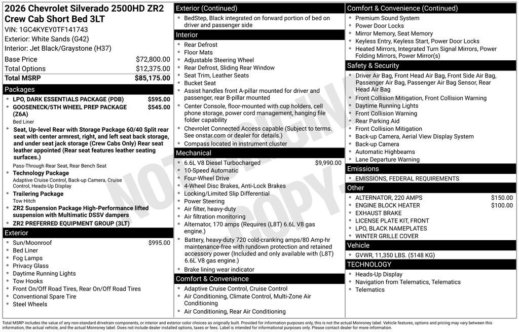 New 2026 Chevrolet Silverado 2500 HD ZR2 Truck