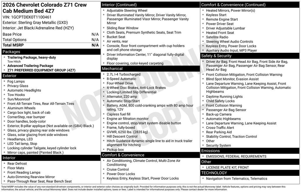 New 2026 Chevrolet Colorado Z71 Truck