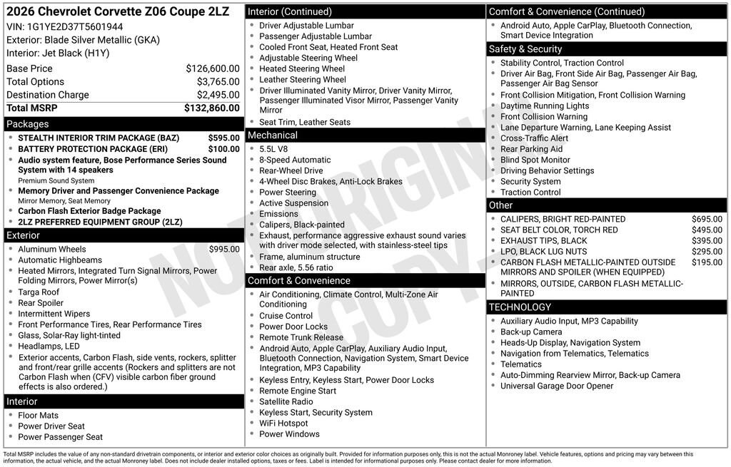 New 2026 Chevrolet Corvette Z06 2LZ Coupe