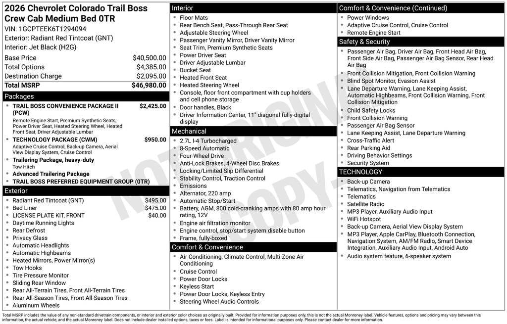 New 2026 Chevrolet Colorado Trail Boss Truck