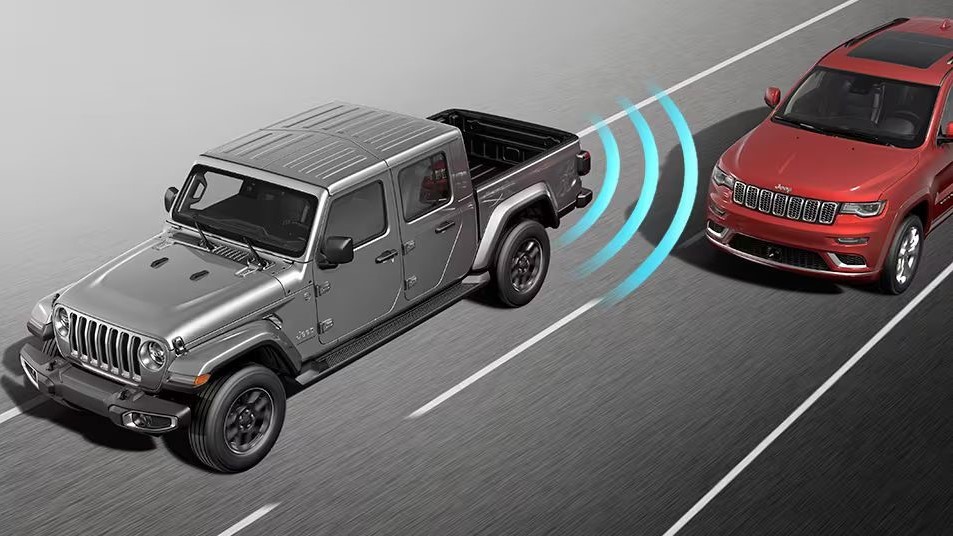 Illustration of Jeep's Blind Spot Monitoring system.